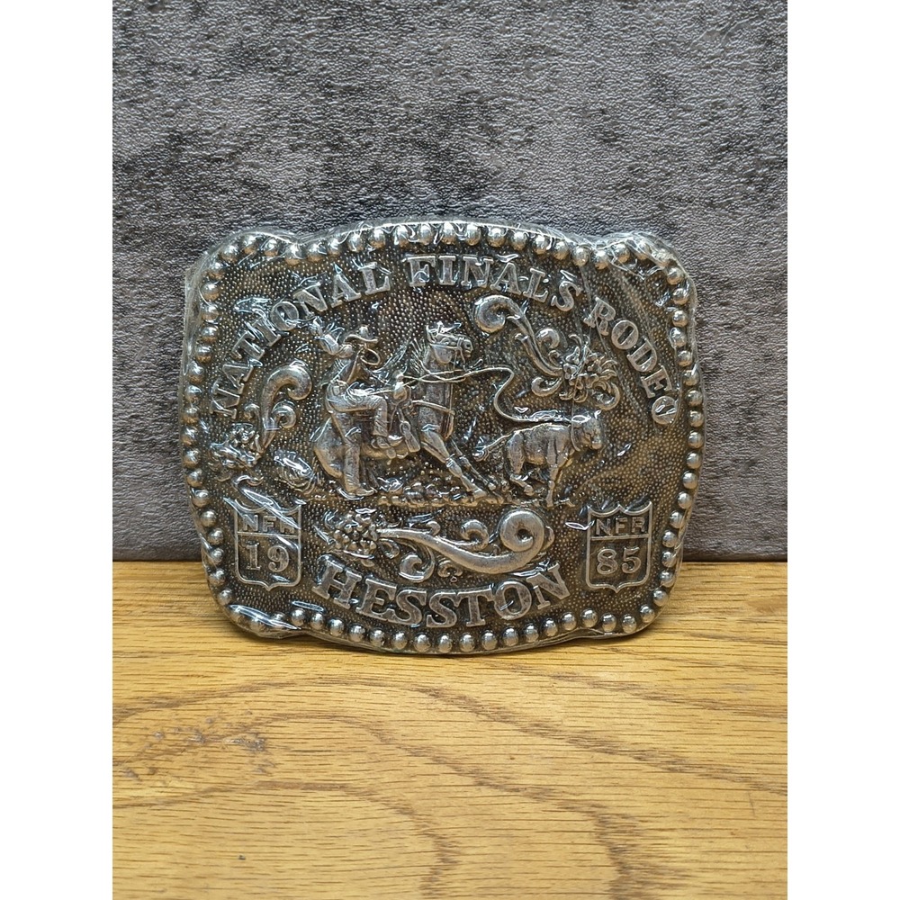 VTG 1985 Hesston Finals Rodeo Brass Belt Buckle Adult